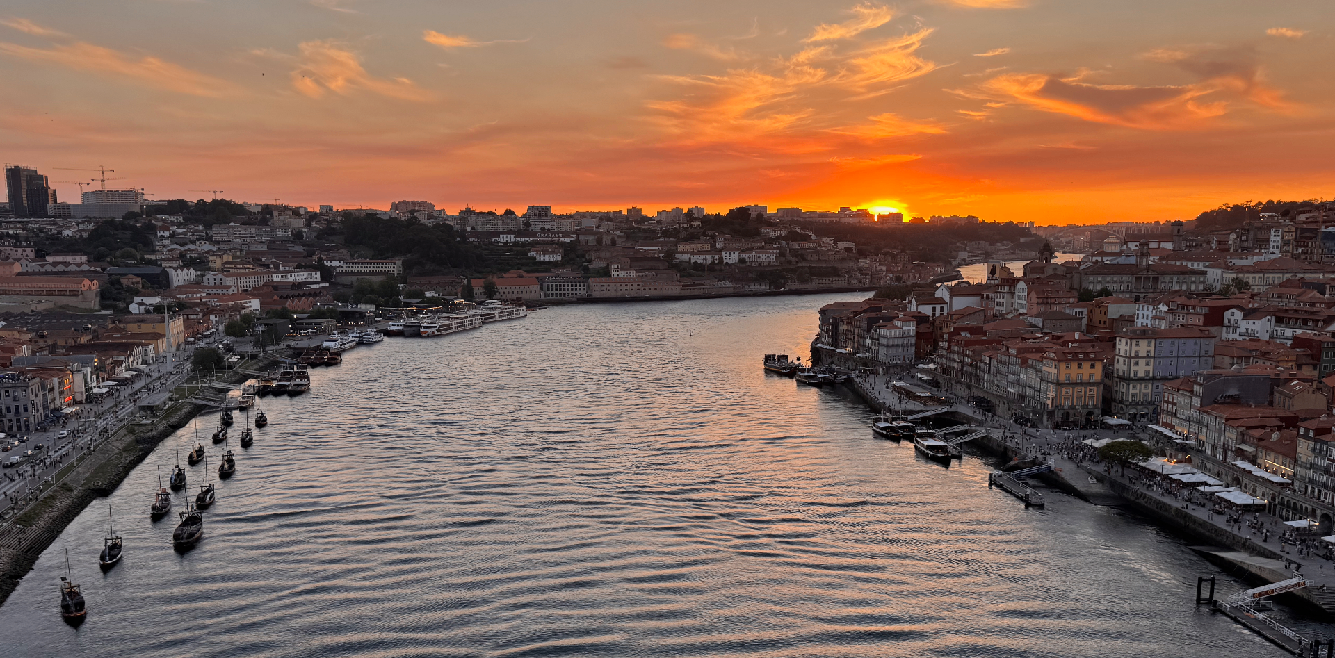 Sunset over the Douro river in Porto